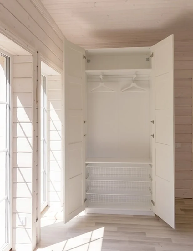 Biała szafa w sypialni stylu skandynawskiego