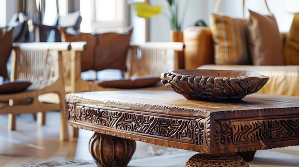 Ręcznie rzeźbiony stolik do kawy z drewna akacji indyjskiej