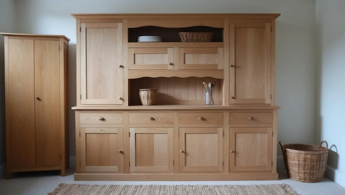 Drewniana szafa w przytulnej przestrzeni mieszkalnej